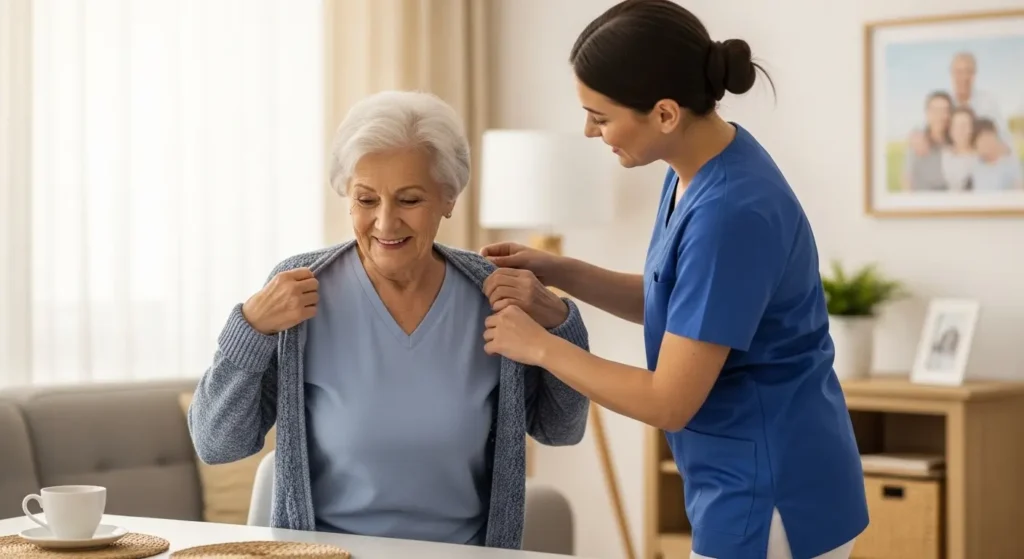 caregiver helping senior change