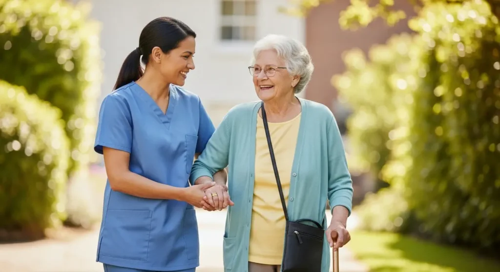 in home help for seniors assisting in walking