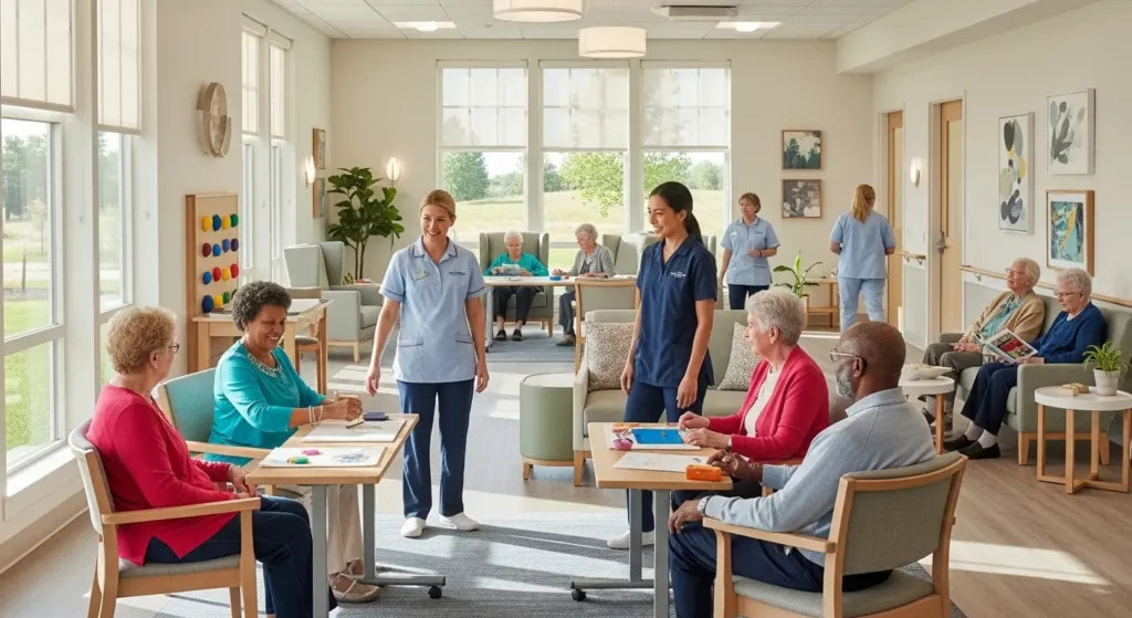 Seniors in a memory care facility